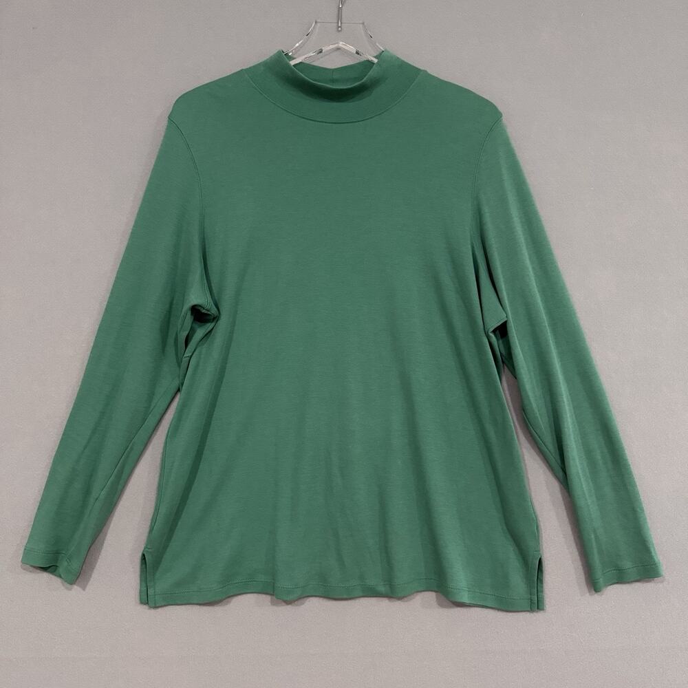 Peruvian Connection Long Sleeve Tunic Top XL Green Mock-neck Pima Cotton